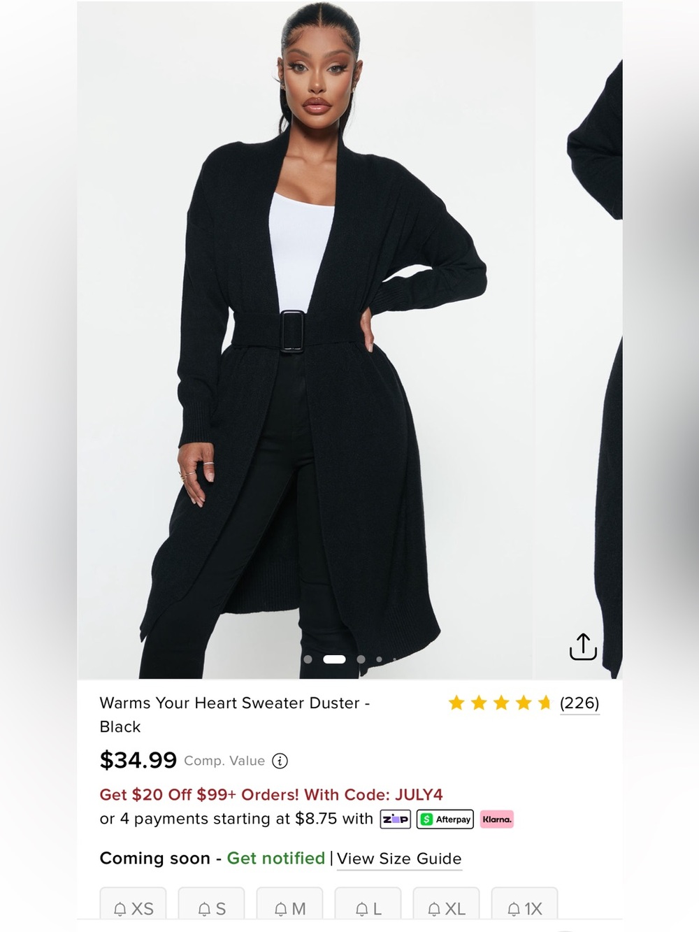 Fashion Nova Black Belted Sweater Duster Cardigan